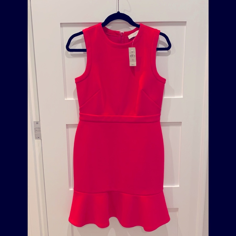 Loft dress Hot Pink with ruffle trim. Never worn!